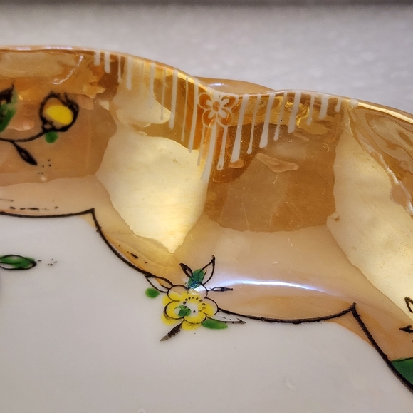 Vtg Peach Lusterware Hand Painted Floral Bowl - Picture 7 of 16